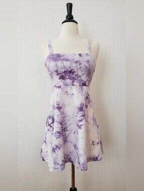 Purple Tie-Dye Square Neck Sundress - Women's Casual Dress